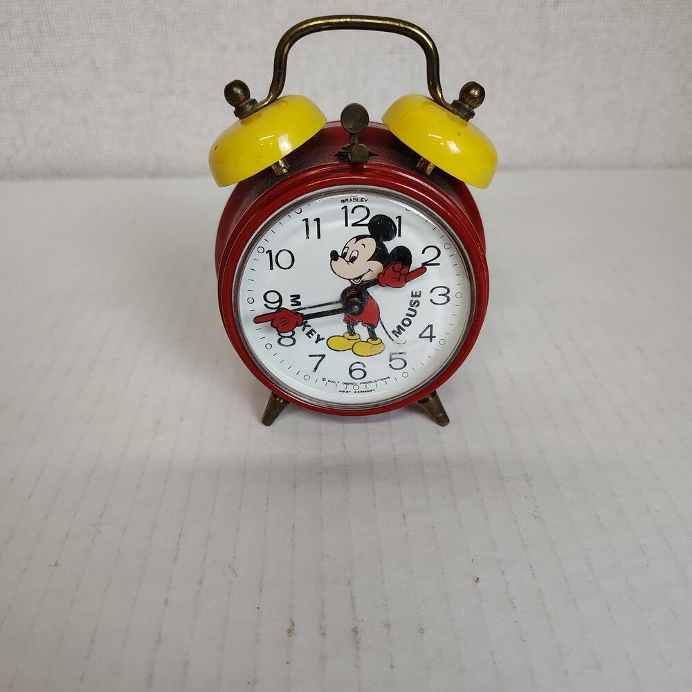 Vintage Bradley Mickey Mouse Wind Up Twin Bell Alarm Clock West Germany Untested